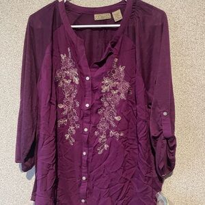Art And Soul‎ Plum Embroidered Blouse
